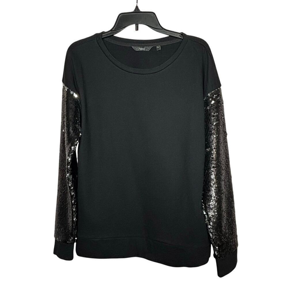 Next Women’s Black Sequined Full Sleeves Holiday Pullover Sweater Size Medium